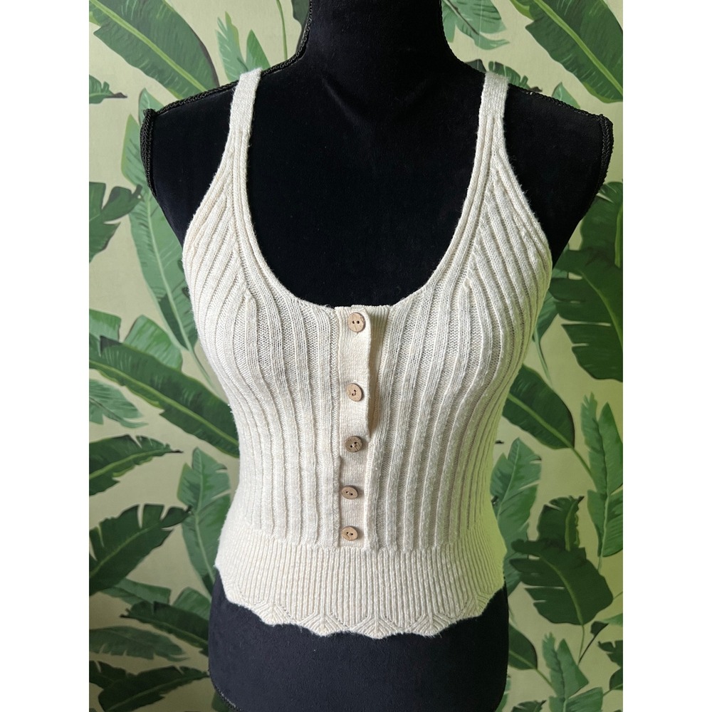 Abercrombie & Fitch Ribbed Knit Tank Top Women Medium Cream